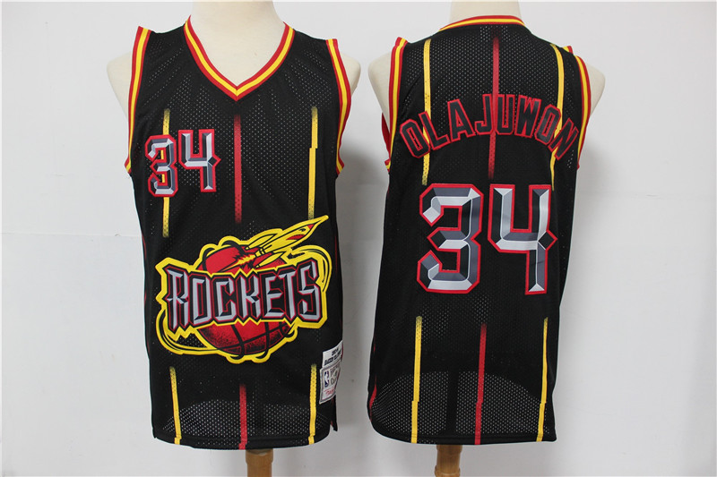 Men Houston Rockets #34 Olajuwon black Throwback NBA Jersey Print
